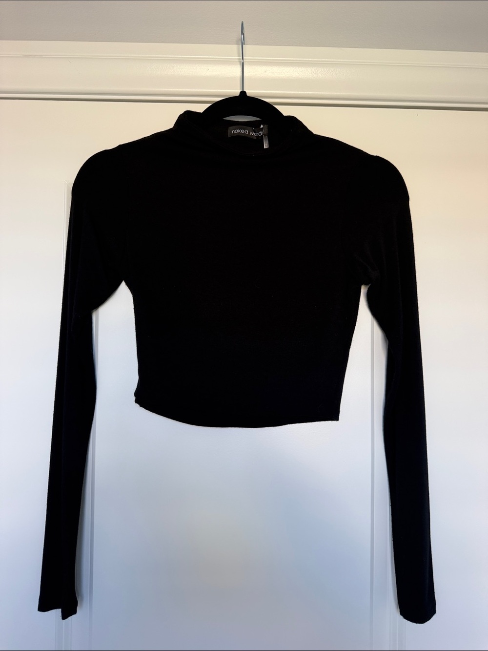 Naked Wardrobe- Black Long-Sleeve Crop Top- Size Small
